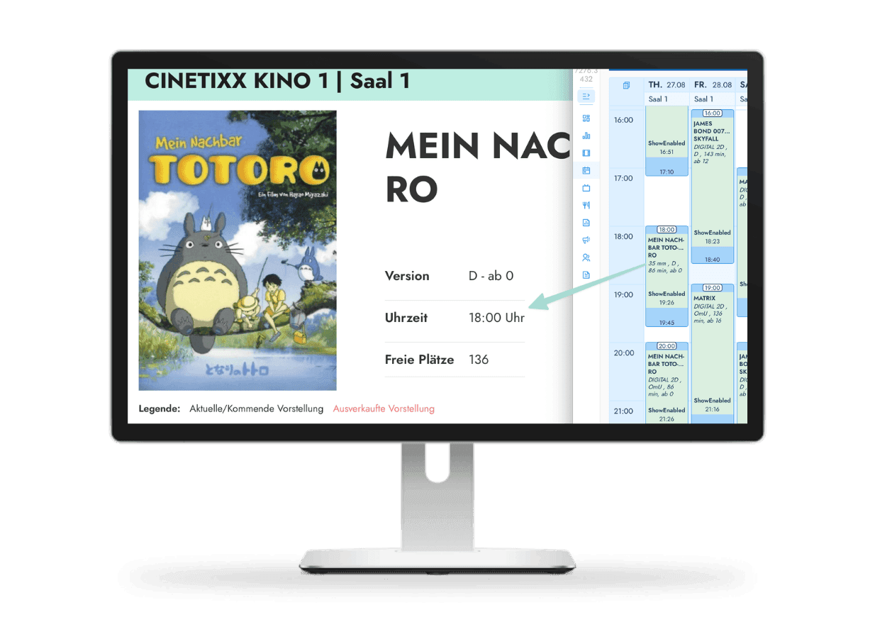digital signage feature synchronisation von trailern und spielzeiten