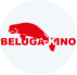 Red beluga whale logo with 'BELUGA KINO' text on a white circular background.